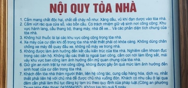 Nội quy tòa nhà chung cư bao gồm các quy định gì?